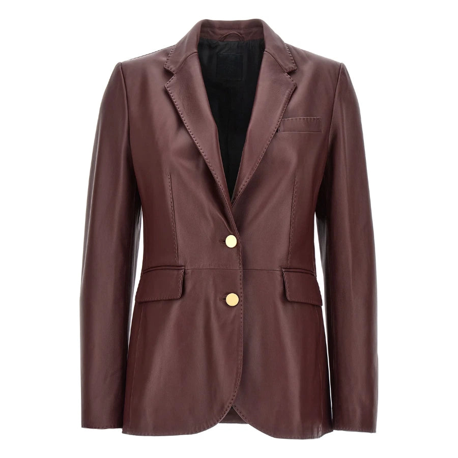 Sasha Burgundy Leather Blazer