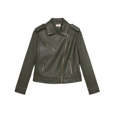 Anna Army Green Leather Biker Jacket