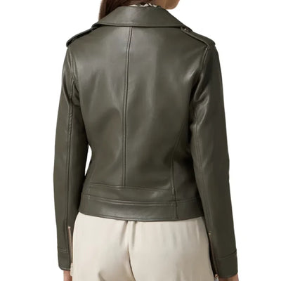 Anna Army Green Leather Biker Jacket