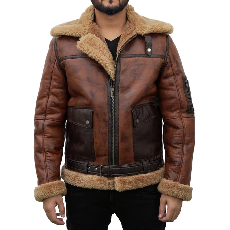 Arnold B-6 Aviator Vintage Brown Leather Bomber Jacket