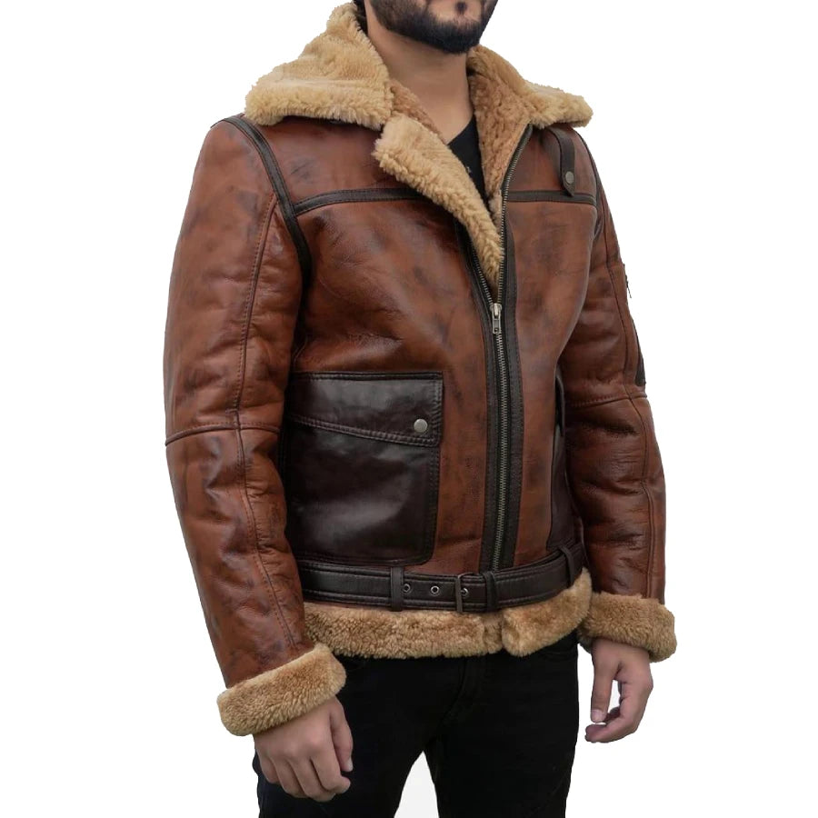 Arnold B-6 Aviator Vintage Brown Leather Bomber Jacket
