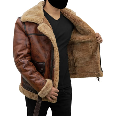 Arnold B-6 Aviator Vintage Brown Leather Bomber Jacket