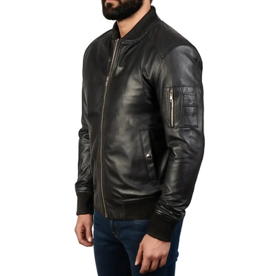 Blaze Ma-1 Black Leather Bomber Jacket