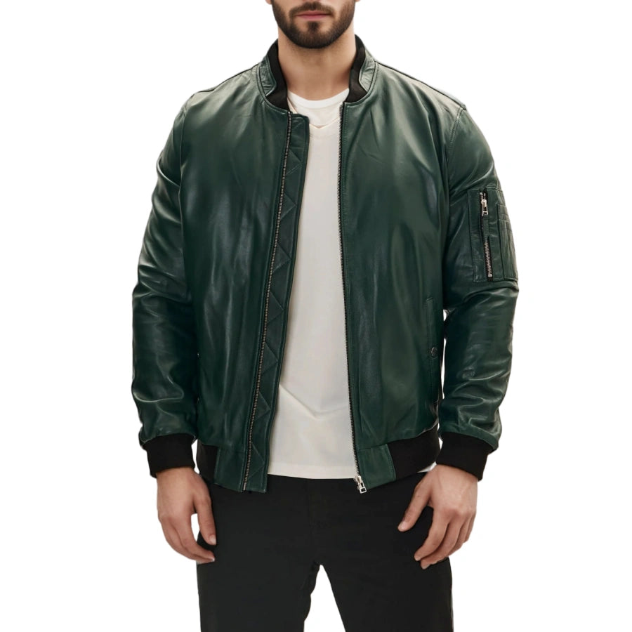 Blaze Ma-1 Green Leather Bomber Jacket