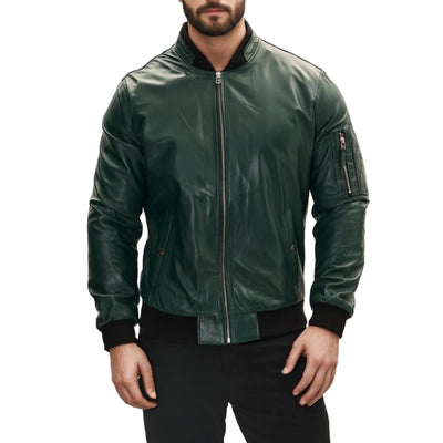 Blaze Ma-1 Green Leather Bomber Jacket