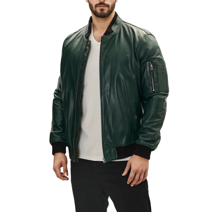 Blaze Ma-1 Green Leather Bomber Jacket