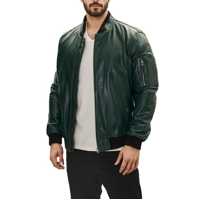 Blaze Ma-1 Green Leather Bomber Jacket