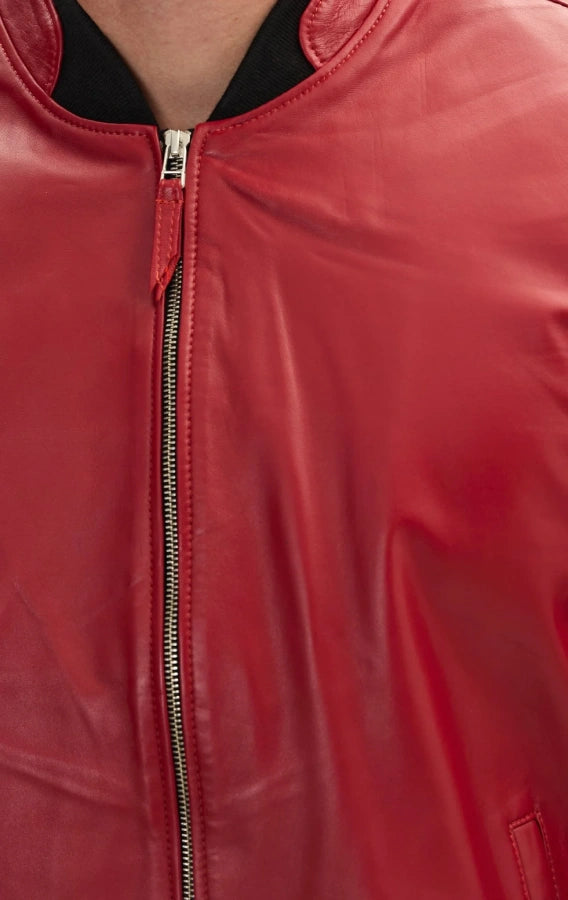 Blaze Ma-1 Red Leather Bomber Jacket