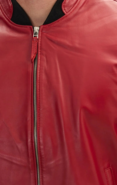 Blaze Ma-1 Red Leather Bomber Jacket