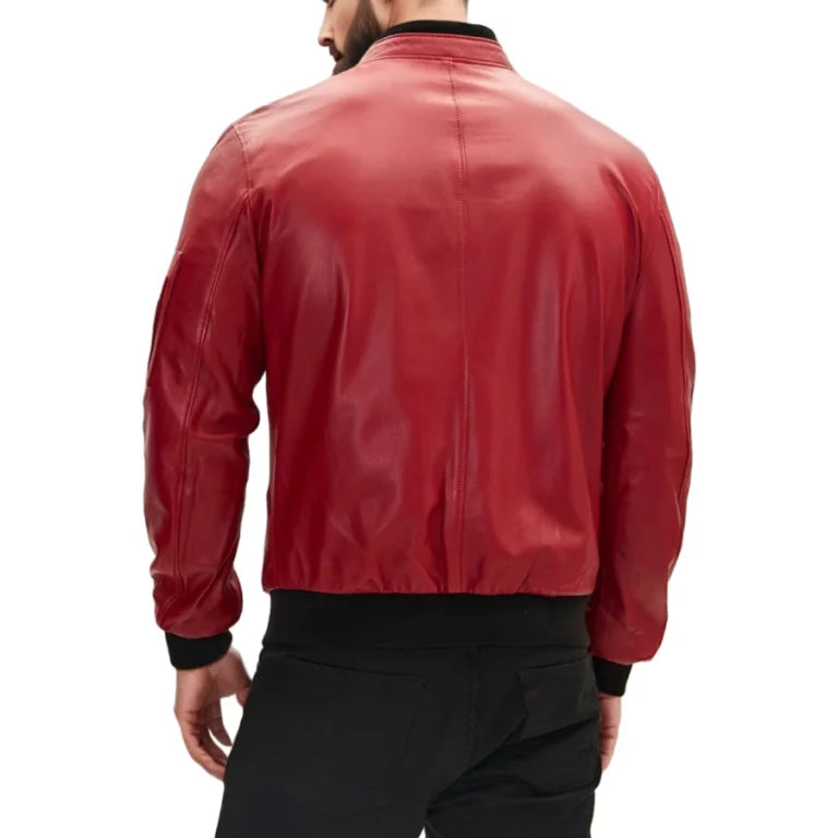 Blaze Ma-1 Red Leather Bomber Jacket