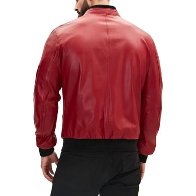 Blaze Ma-1 Red Leather Bomber Jacket