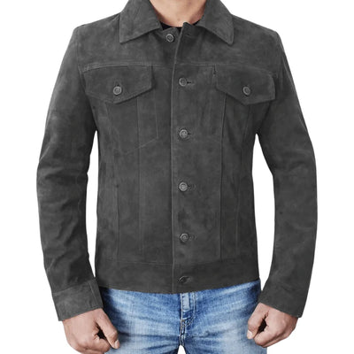 Brian Grey Suede Trucker Jacket