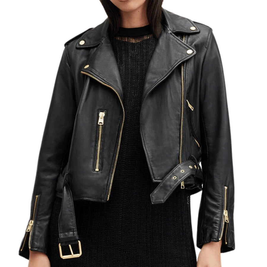 Carolyn Black Leather Biker Jacket