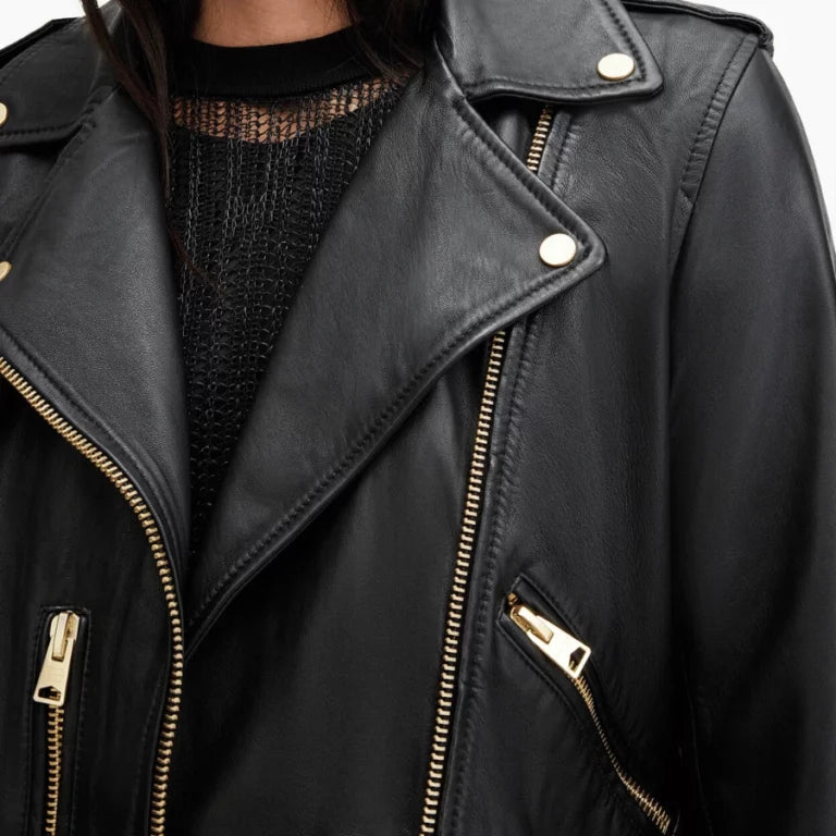 Carolyn Black Leather Biker Jacket