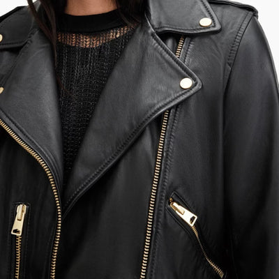 Carolyn Black Leather Biker Jacket