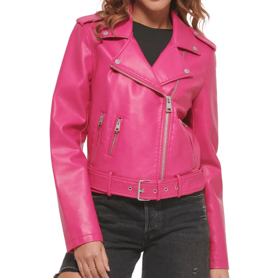 Emilia Pink Leather Biker Jacket
