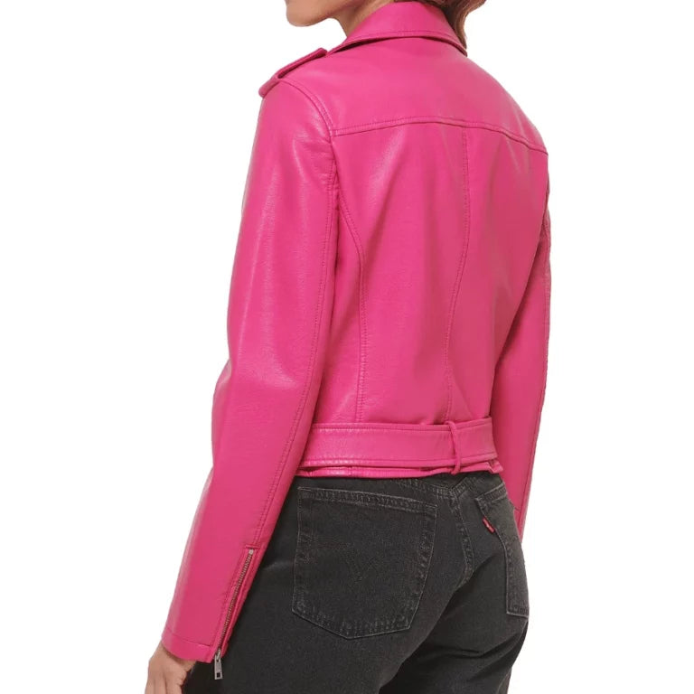 Emilia Pink Leather Biker Jacket