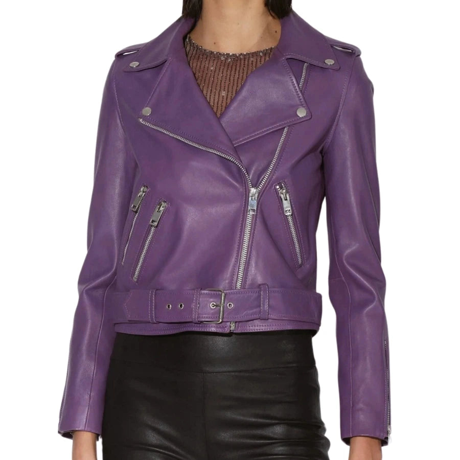 Emilia Purple Leather Biker Jacket