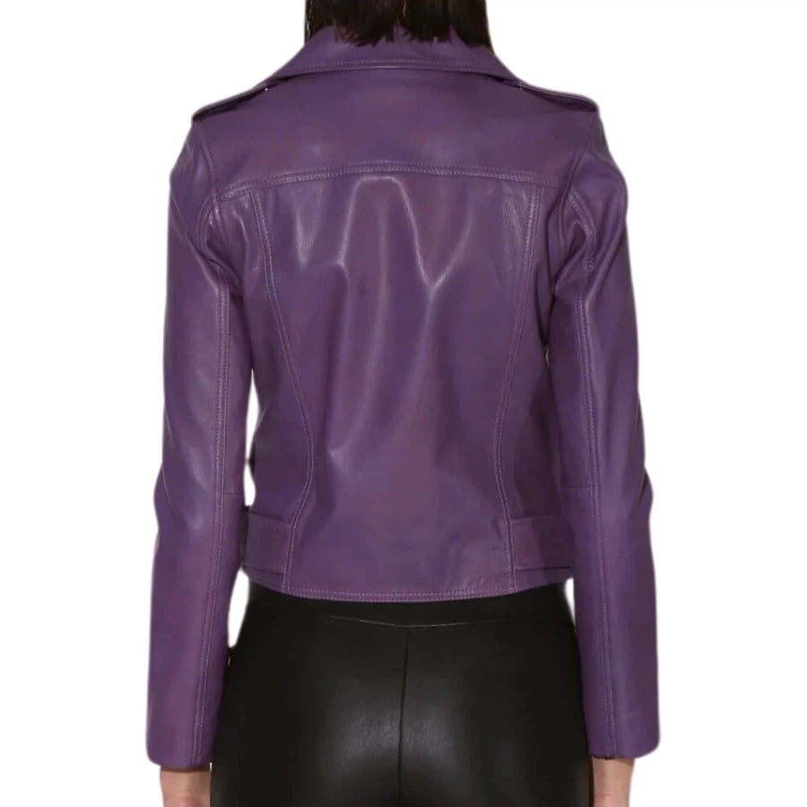 Emilia Purple Leather Biker Jacket