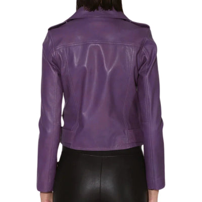 Emilia Purple Leather Biker Jacket
