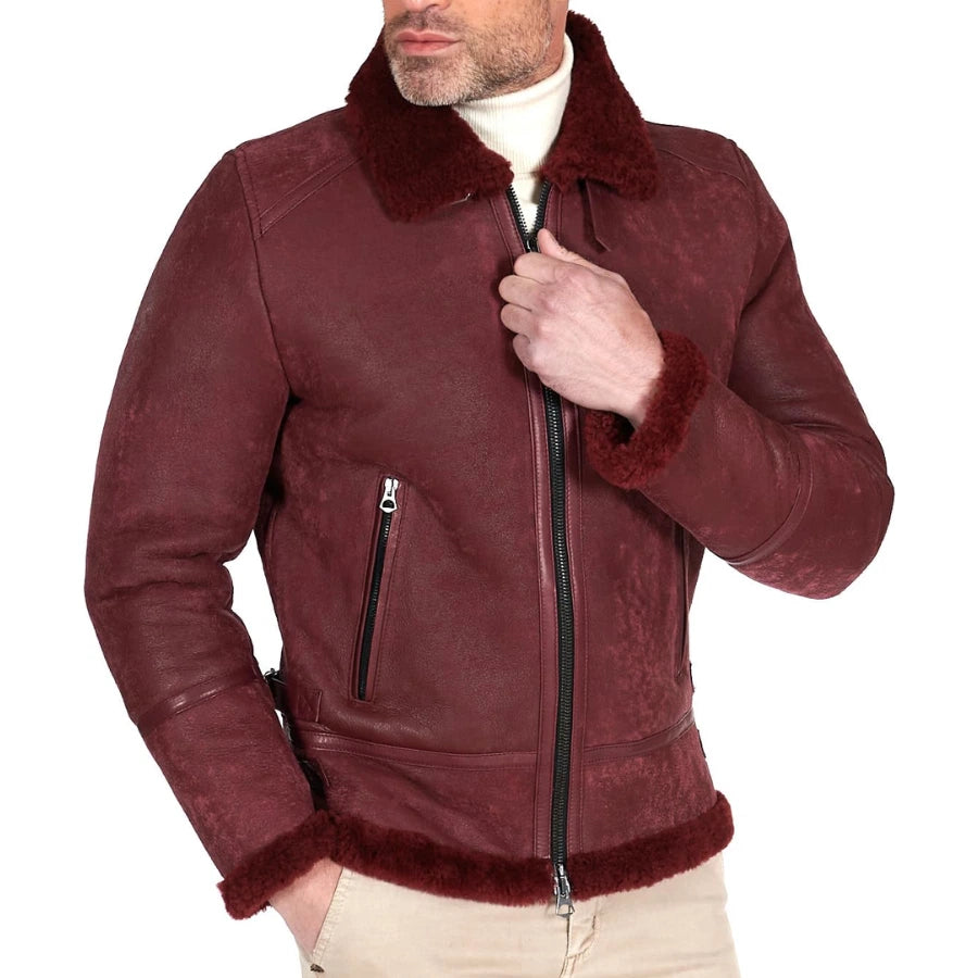 Luke Burgundy Leather Shearling Jacket
