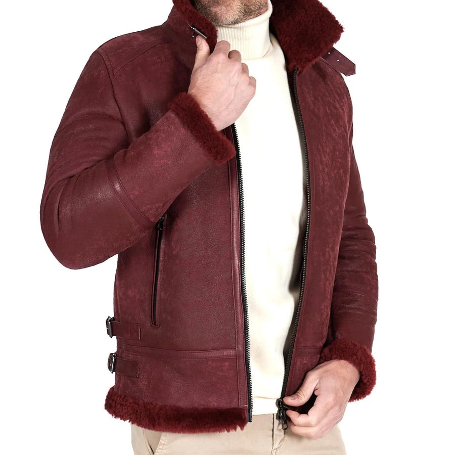 Luke Burgundy Leather Shearling Jacket