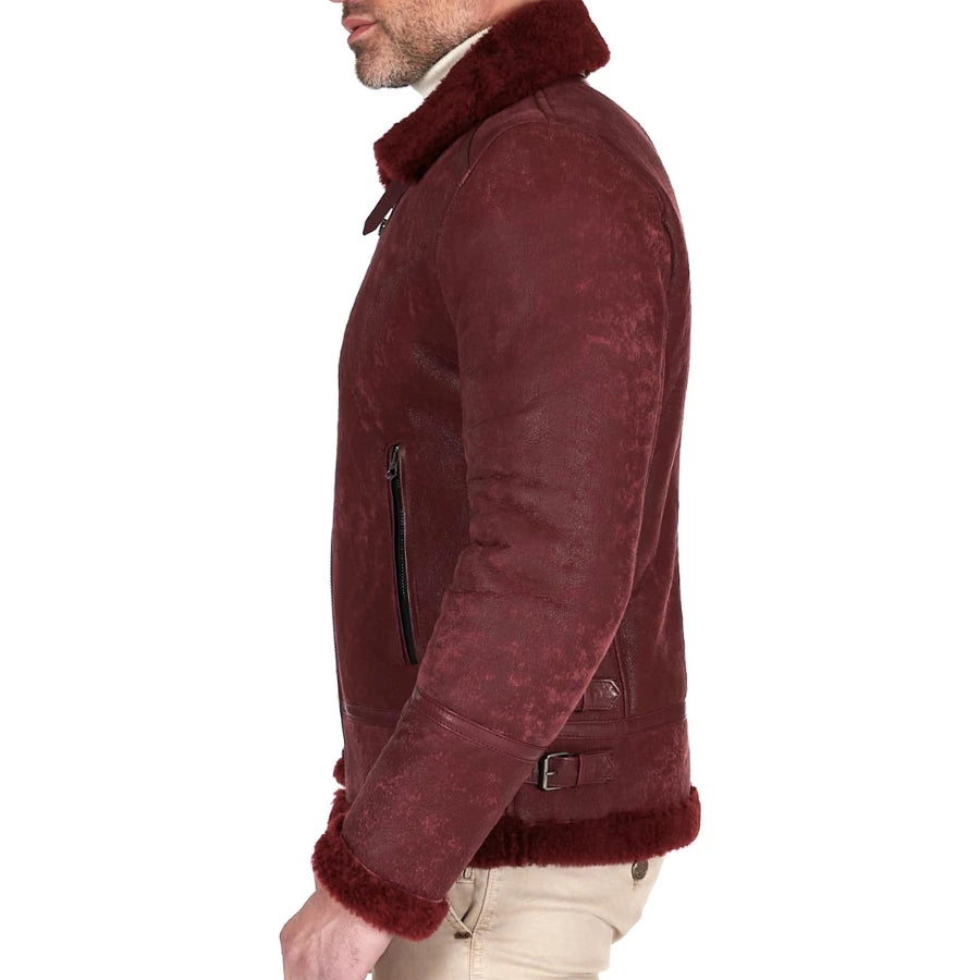 Luke Burgundy Leather Shearling Jacket