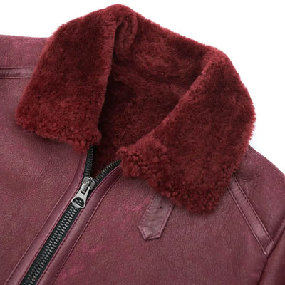 Luke Burgundy Leather Shearling Jacket