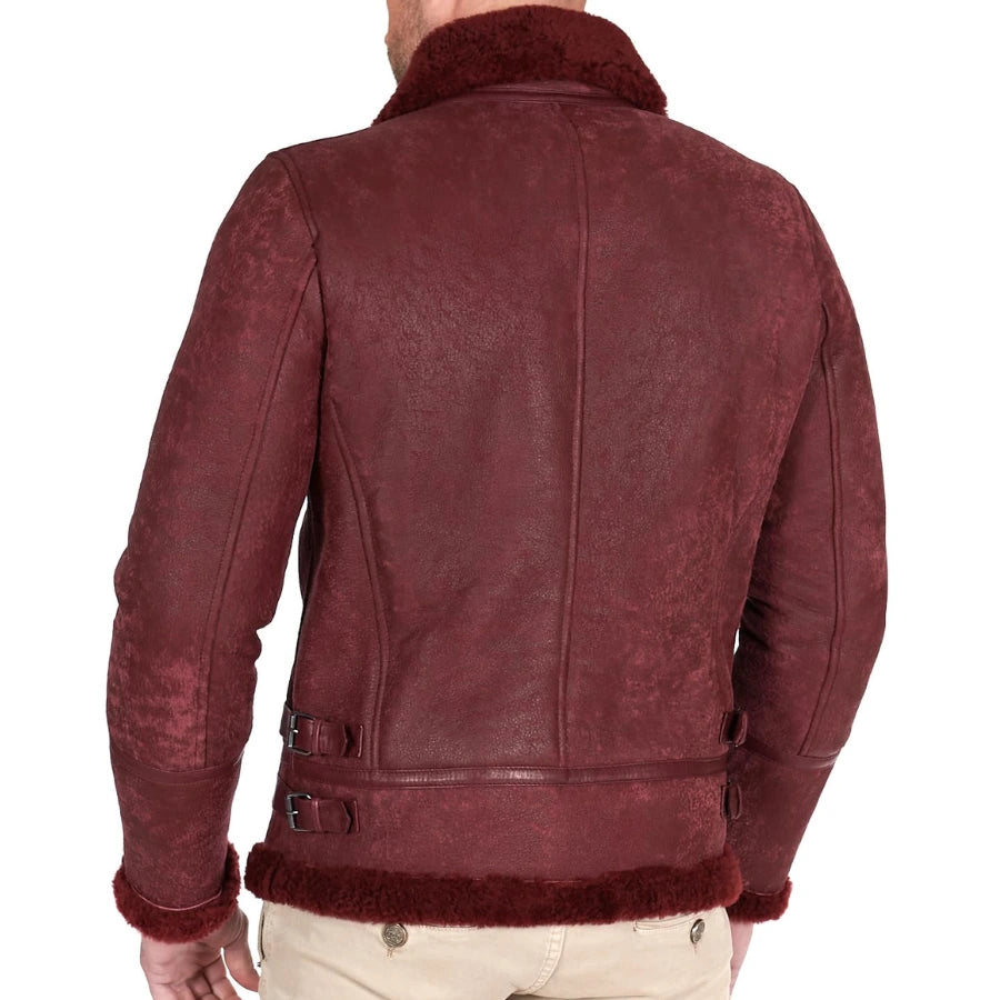 Luke Burgundy Leather Shearling Jacket