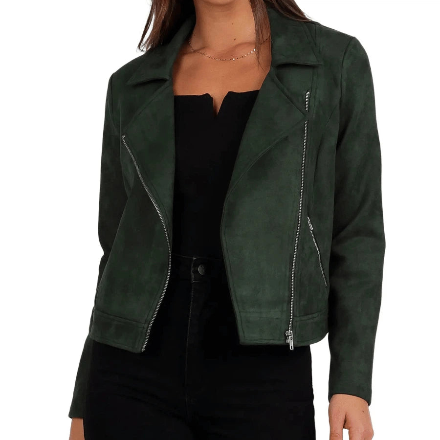 Zenith Olive Green Suede Biker Jacket