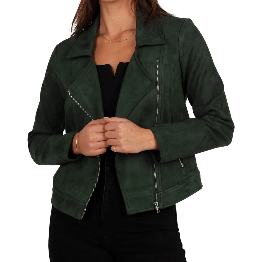 Zenith Olive Green Suede Biker Jacket