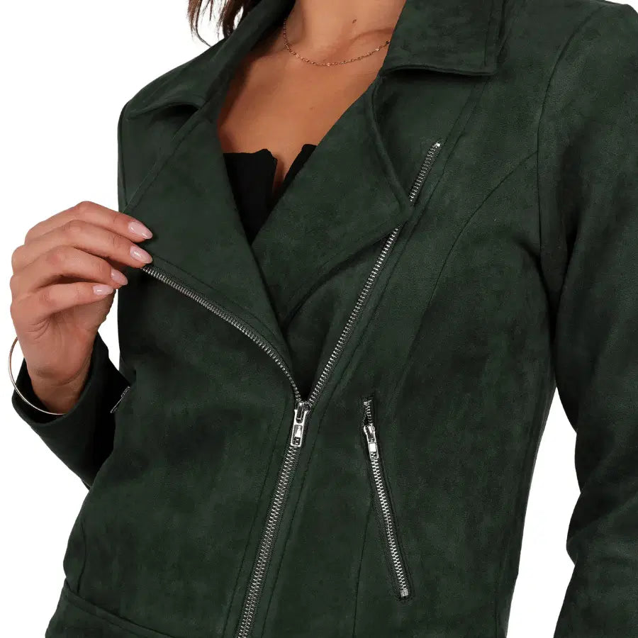 Zenith Olive Green Suede Biker Jacket