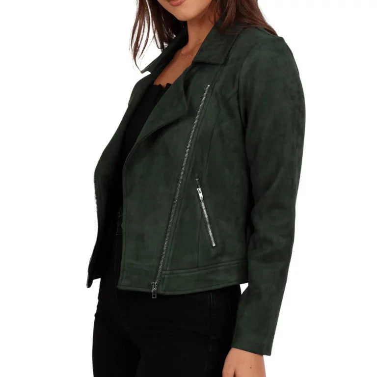 Zenith Olive Green Suede Biker Jacket