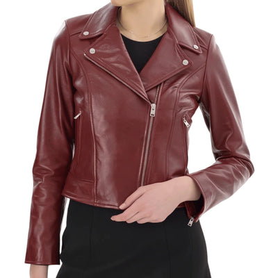 Zoey Burgundy Leather Biker Jacket
