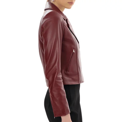 Zoey Burgundy Leather Biker Jacket